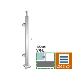 Roostevaba post 40x40 mm H1000 mm – klaasikinnitused klaasile 8,76 mm, käsipuukinnitus Ø42,4 mm torule, vasak algus/lõpp post, ankruplaadil (satiin, AISI 304) - Image 2