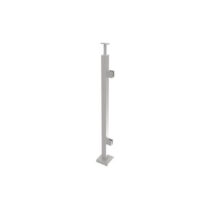 Roostevaba post 40x40 mm H1000 mm – klaasikinnitused klaasile 8,76 mm, käsipuukinnitus sileda pinnaga, algus/lõpp post (parem), ankruplaadil (satiin, AISI 304)