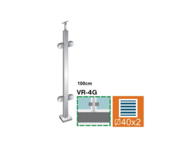 Roostevaba post 40x40 mm H1000 mm – klaasikinnitused klaasile 8,76 mm, käsipuukinnitus Ø42,4 mm torule, reapost, ankruplaadil (satiin, AISI 304) - Image 2