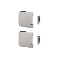 Alumiiniumist uksehingede komplekt klaasuksele OFFICE (paaris, vajab vastust) – 2 tk komplektis, 8–10 mm klaasile, satiin-INOX viimistlus