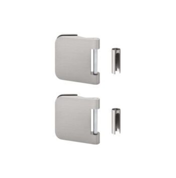 Alumiiniumist uksehingede komplekt klaasuksele OFFICE (paaris, vajab vastust) – 2 tk komplektis, 8–10 mm klaasile, satiin-INOX viimistlus