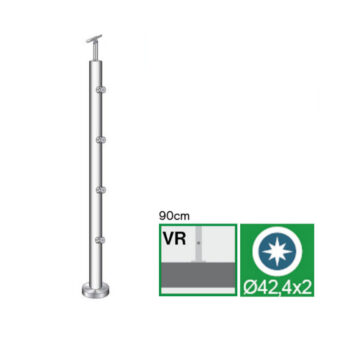 Roostevaba post 42,4mm, H900mm, ümarvarda kinnitused 4tk, kandur 42,4mm, AISI304, Poleer - Image 4