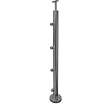 Roostevaba post 42,4mm, H900mm, ümarvarda kinnitused 4tk, kandur 42,4mm, AISI304, Poleer