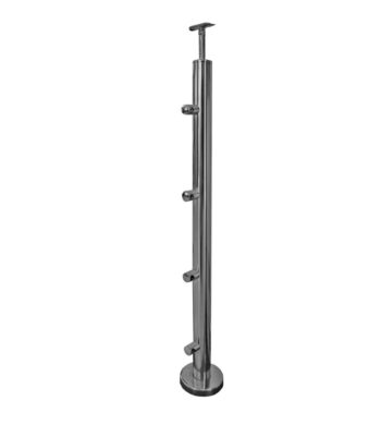 Roostevaba post 42,4mm, H900mm, ümarvarda kinnitused 4tk, kandur 42,4mm, AISI304, Poleer