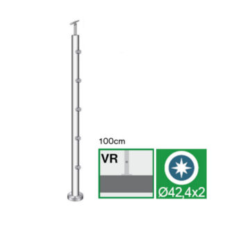 Roostevaba post 42,4mm, H1000mm, ümarvarda kinnitused 5tk, kandur 42,4mm, AISI304, Poleer - Image 2