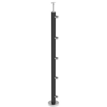 Roostevaba post 42,4mm, H1000mm, ümarvarda kinnitused 5tk, kandur 42,4mm, AISI304, must värv