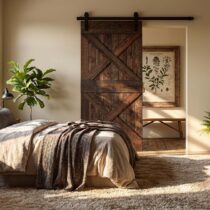 forest 2x liuguks x-disainiga täispuit uks seinale paigaldatud