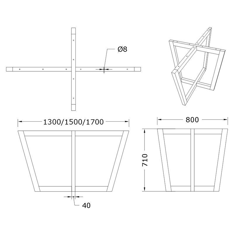 tammepuidust laua jalg KARO eelpuuritud kinnitustega