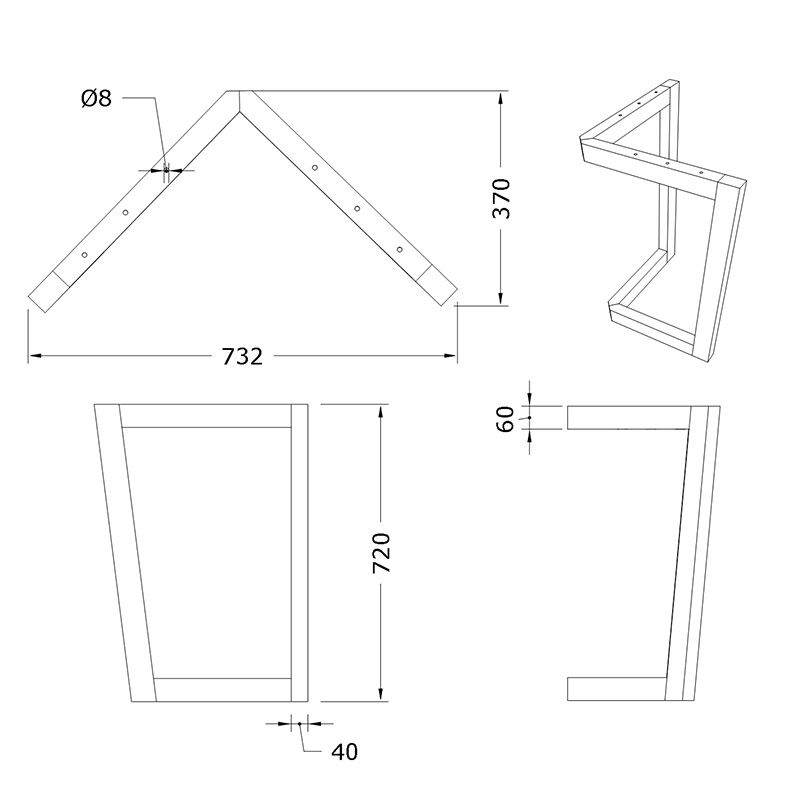 tammepuidust laua jalg KLAMRA naturaalne puidutekstuur